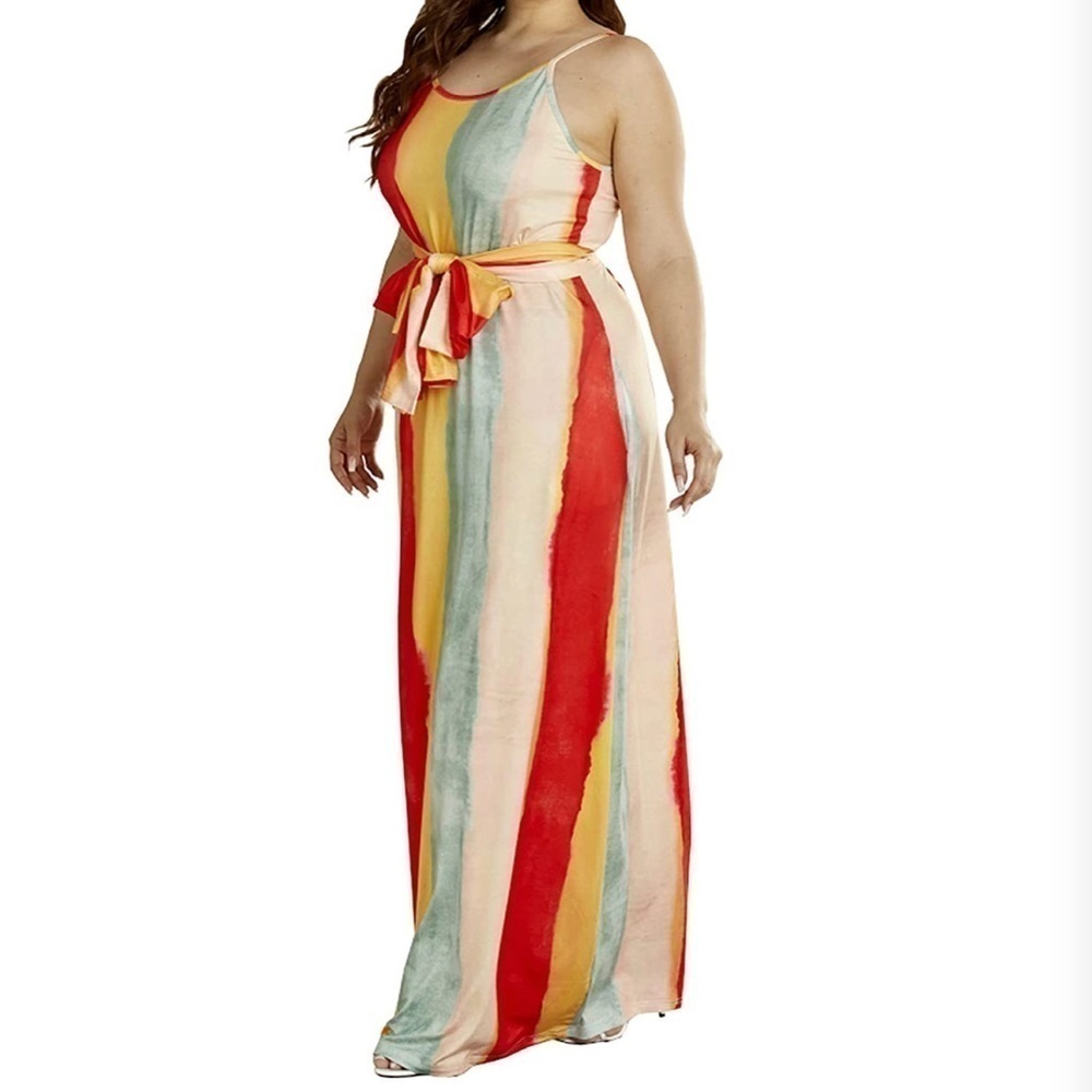 YIGC Womens Colorful Stripped Print Boho Sexy Bodycon Maxi Sundress Size 5XL